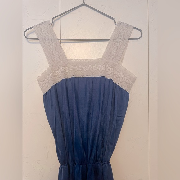 1970s One Piece Vintage Sleep Lounge Wear in Cobalt Blue sz medium - Picture 4 of 4